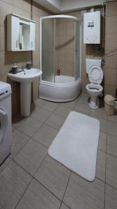Un baño con inodoro, lavabo y ducha. en Golden Royal M, en Kragujevac
