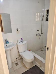 a bathroom with a toilet and a sink and a shower at MacCarthy Residence in Accra