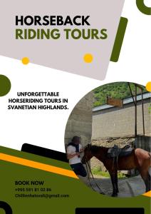 a flyer for a horseback riding tour at Barbara's Eco-Cozy GuestHouse in Mestia +24 photos