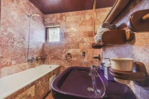 a bathroom with a purple toilet and a sink at Villa Dese in Splitska +31 photos