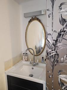 ヘルムズデールにあるSelkie House Song of the Seaの洗面台と鏡のあるバスルーム