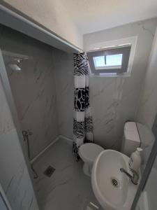 a bathroom with a sink and a toilet and a window at Chorev Apartments in Valandovo +42 photos