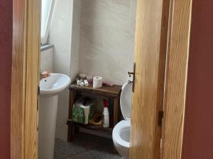 a bathroom with a white toilet and a sink at 1 bed House - Sleeps 4 - Balcony - Mtn View in Coja +13 photos