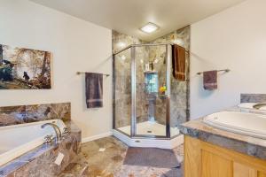 a bathroom with a shower and a tub and a sink at Fire Pit, Near Lake: 'Evergreen Escape' in Arnold in Arnold +20 photos
