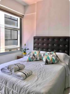a bedroom with a large bed with two pillows at Hermoso y Acogedor Monoambiente in Santa Cruz de la Sierra