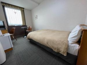 a hotel room with a bed and a desk at Terminal Hotel Matsuyama in Matsuyama