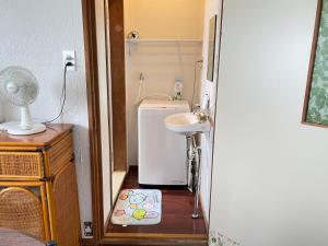 a small bathroom with a sink and a toilet at Azumi Relax Lodge in Azumino