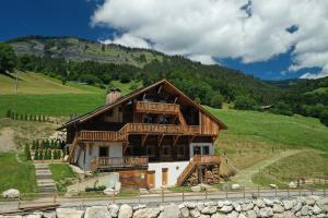 a large wooden house on a hill in a field at LE TOI DU MONDE in Flumet