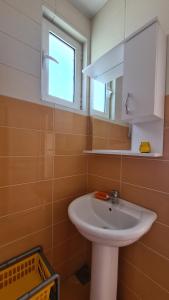 a bathroom with a sink and a mirror at Apartments Mare in Ulcinj +17 photos
