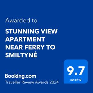una captura de pantalla de un teléfono con el texto que desea ver la cita de verano cerca del ferry a en STUNNING VIEW APARTMENT NEAR FERRY TO SMILTYNĖ, en Klaipėda