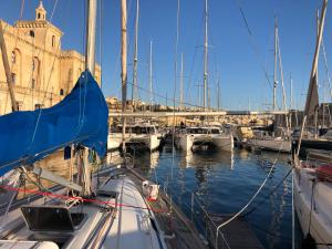 a bunch of boats are docked in a harbor at Entire boat 3 cabins in Birgu vittoriosa in Birgu