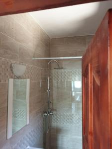 a bathroom with a shower with a glass door at Vila Giovanni in Orşova +45 photos