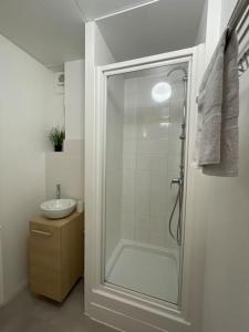 a bathroom with a shower and a sink at Rouen Port de plaisance et MIN - Appart lumineux in Rouen