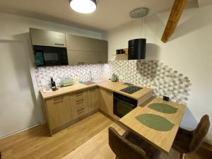 Kuchyň nebo kuchyňský kout v ubytování Apartmány v Javorné na Šumavě