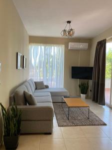 a living room with a couch and a table at Villa 35 in Tirana