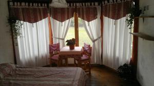 une pièce avec une table, des chaises et une fenêtre dans l'établissement Complejo Turístico Sol de Puelo, à Lago Puelo