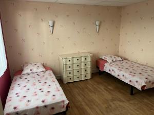 ein Schlafzimmer mit 2 Betten und einer Kommode darin in der Unterkunft La maison de la brasserie in Sens