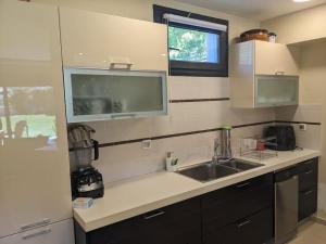 a kitchen with a sink and a counter top at Corinthian Family Home in Isthmia