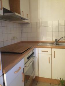 a kitchen with a sink and a stove top oven at Ferienwohnung Wetterisch in Weinsberg