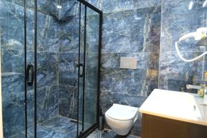 イスタンブールにあるhotel my houseのシャワー、トイレ、洗面台を備えたバスルーム