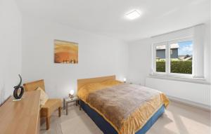 a bedroom with a bed and a desk and a window at Stunning Apartment In Schleusingen in Hinternah +11 photos