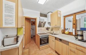 a kitchen with a sink and a stove top oven at Awesome Home In Schleusingen With Sauna in Schleusingen