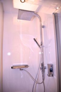 a shower in a bathroom with a shower head at Ferienwohnung Stedden in Stedden