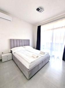 a bedroom with a large bed and a large window at BB Residence in Arad