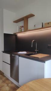 a kitchen with a sink and a counter at Fewo Sonntagshorn in Ruhpolding +12 photos