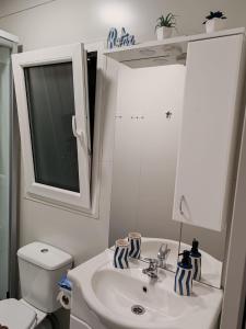 a bathroom with a sink and a toilet and a mirror at EMMI Mobile Home in Sveti Petar +11 photos