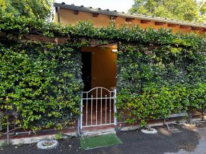 a building covered in ivy with a gate at Casa di Nia Pietralata in Rome