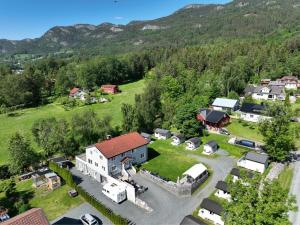 an aerial view of a house in the mountains at Hovstø Hytter & Rom in Seljord +85 photos