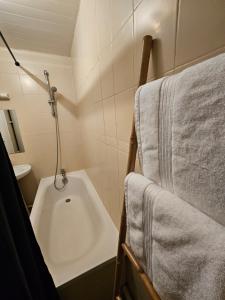 ein Badezimmer mit Badewanne und Waschbecken in der Unterkunft Jolie appartement près de la plage in Berck-sur-Mer