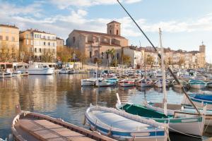 Kilka łodzi zakotwiczyło w porcie. w obiekcie Villa Magali grande terrasse vue mer, jardin, proche port w mieście La Ciotat