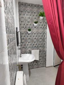 a bathroom with a sink and plants on the wall at Hôtel Ayachi in Tunis +20 photos