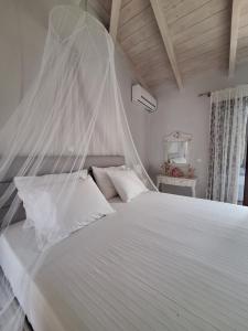 a bedroom with a bed with a mosquito net at Ortensia in Oziás