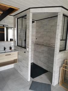 a bathroom with a shower and a sink at Hébergement L'extension Bien-être in Goux-les-Usiers