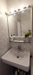 a bathroom with a white sink and a mirror at Studio mit Terrasse in zentraler Lage in Graz