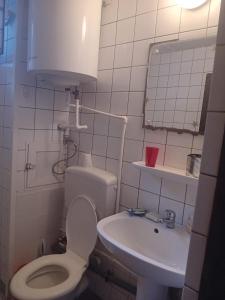 a small bathroom with a toilet and a sink at Apartament Neptun in Neptun +5 photos