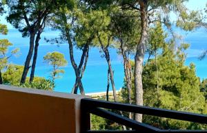 una vista dal balcone di una casa con alberi di Minthi a Possidi