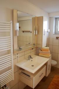 Pension & Appartments Landhaus Bettina Fulda في فولدا: حمام مع حوض ومرآة