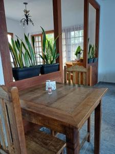 a wooden table in a room with potted plants at Pousada Despertar de Minas in Tiradentes +22 photos