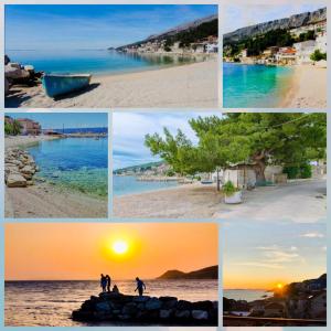 un collage de fotos de una playa al atardecer en frankopan, en Jesenice