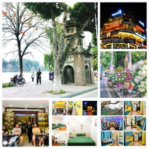 a collage of photos with a tree and a building at Old Quarter Autumn To Tich Ha Noi in Hanoi