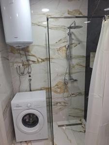 ein Badezimmer mit Waschmaschine und Trockner in der Unterkunft Apartman Porto in Tivat