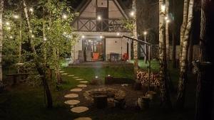 BiszczaBiały Domek II的夜间花园,建筑灯光