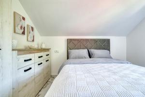 ein Schlafzimmer mit einem großen Bett und einer Kommode in der Unterkunft Apartment Paradise in Kotor + 55 Fotos