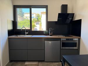 Η κουζίνα ή μικρή κουζίνα στο L'appartement Agave au Lavandou