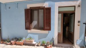 a blue building with potted plants on the side of it at Dimora Sogno Suite in Termoli