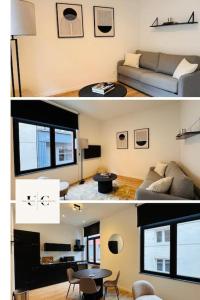 a living room and a living room with a couch and a table at Urbanchic Opéra 2B in Liège